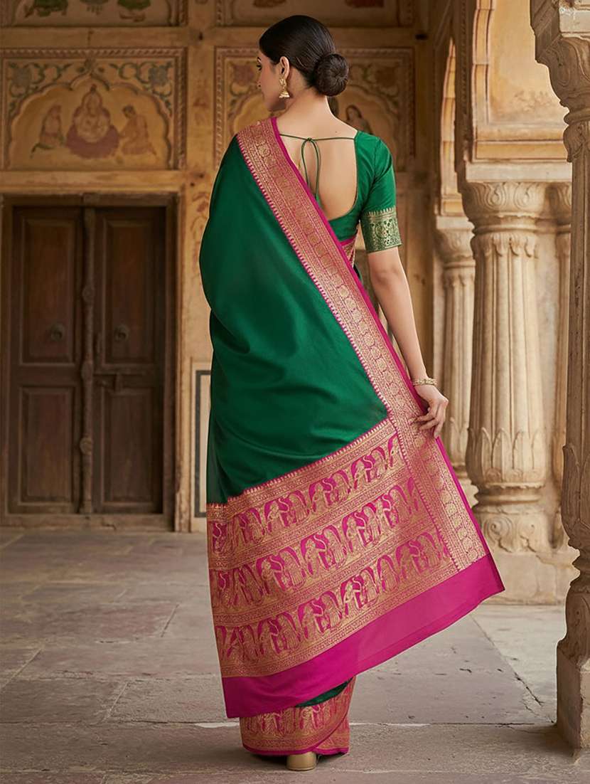 women solid with bordered saree with blouse - 22567215 -  Standard Image - 3