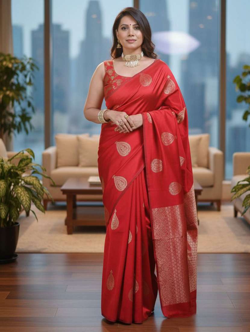 women self design banarasi saree with blouse