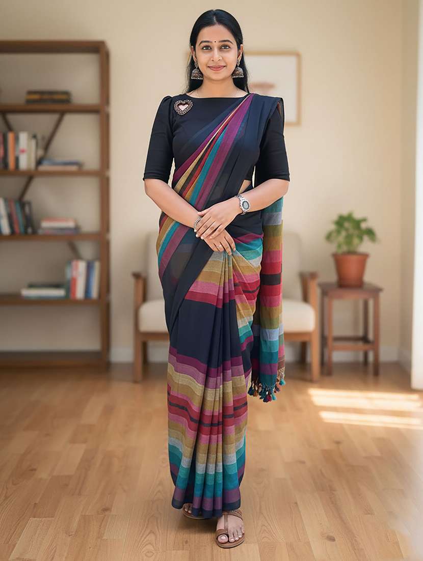 women striped handloom saree with blouse