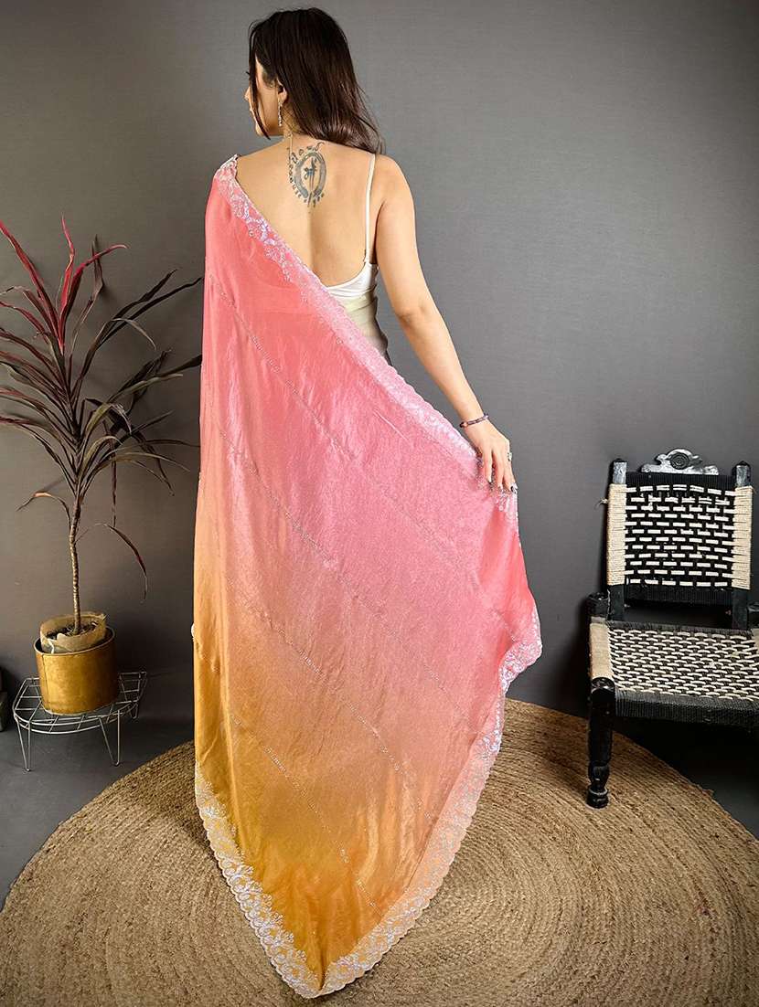 women ombre embellished saree with blouse - 22567235 -  Standard Image - 3