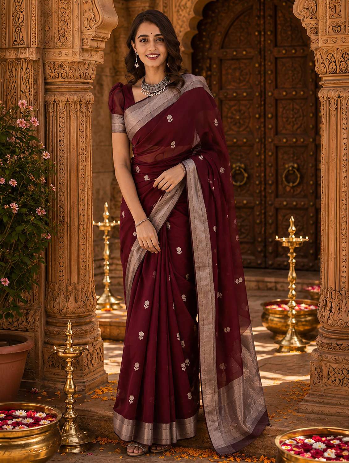 women self design bordered saree with blouse