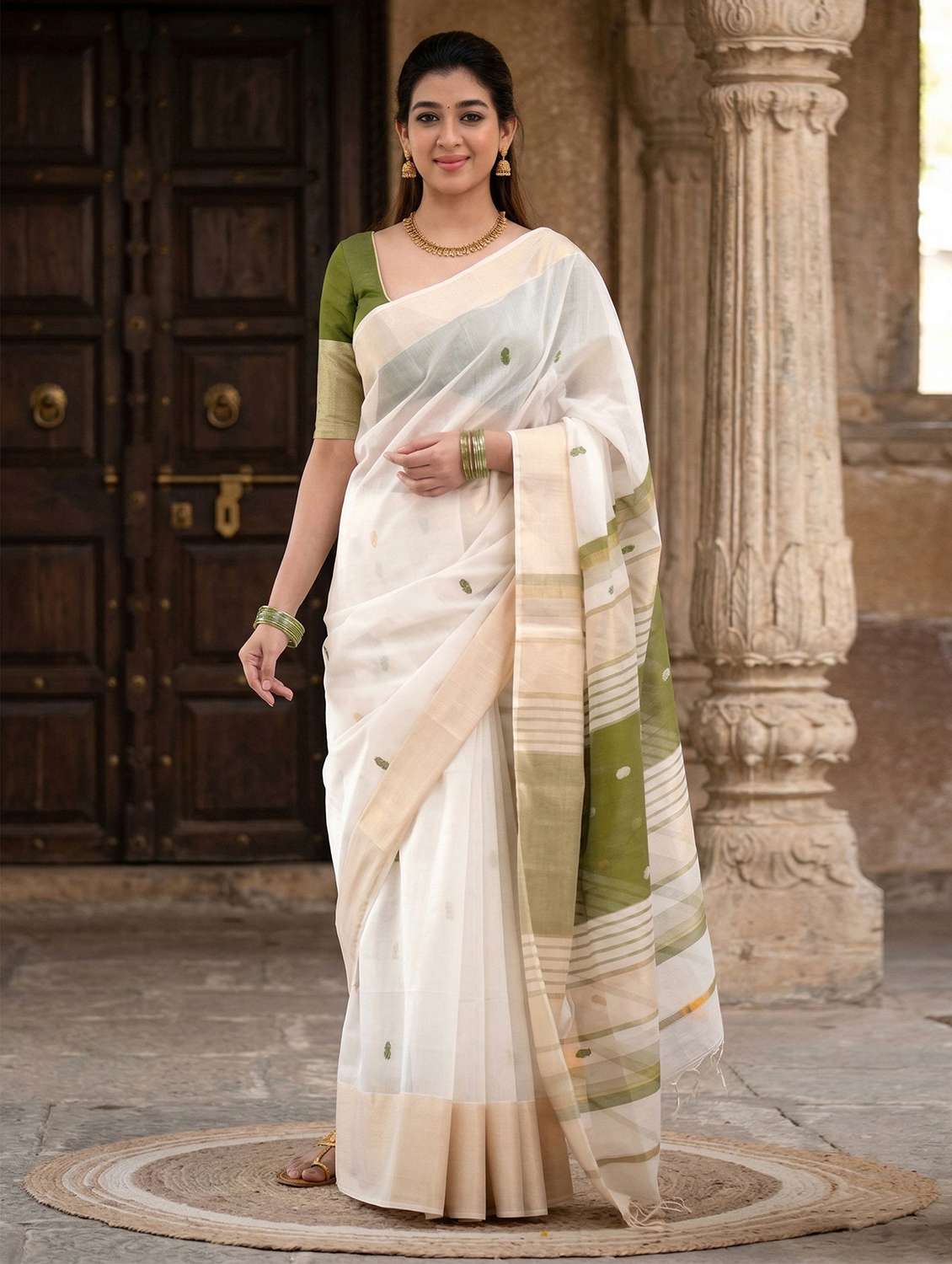 women self design handloom saree with blouse