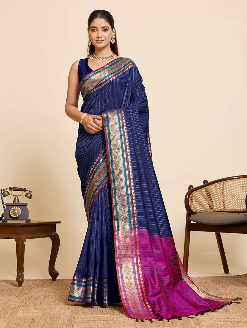 women striped bordered saree with blouse