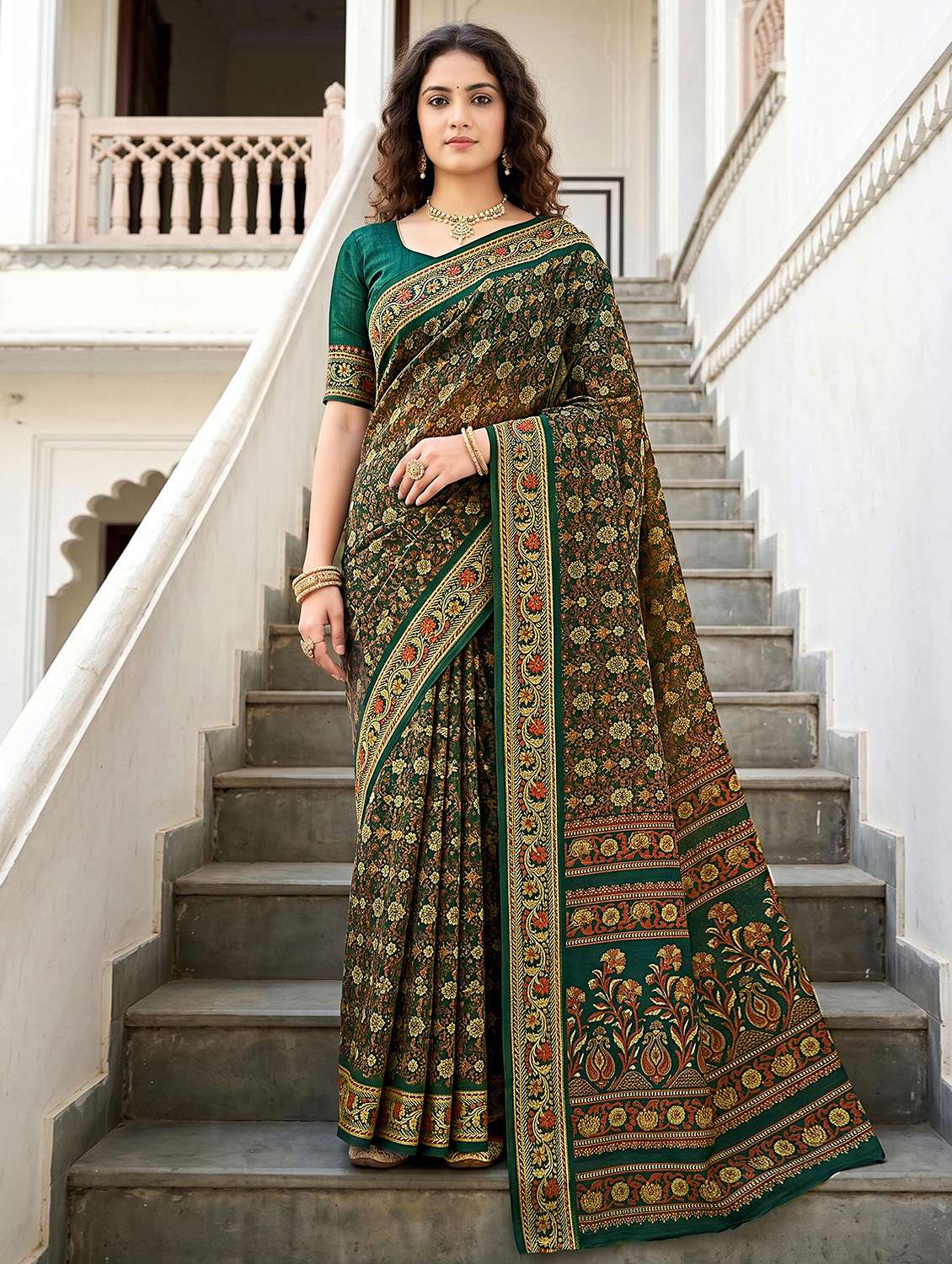 women printed casual wear saree with blouse
