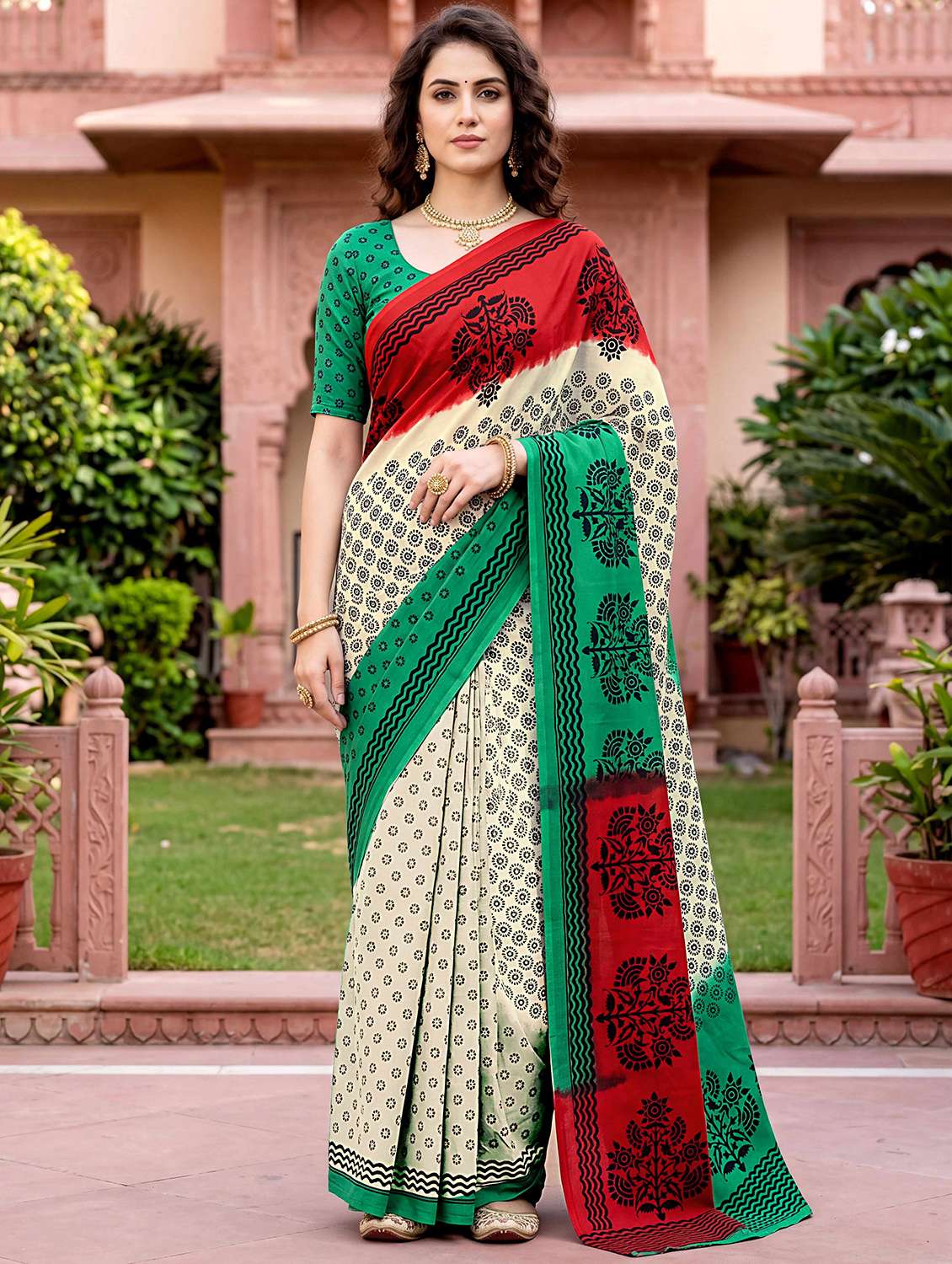 women printed casual wear saree with blouse