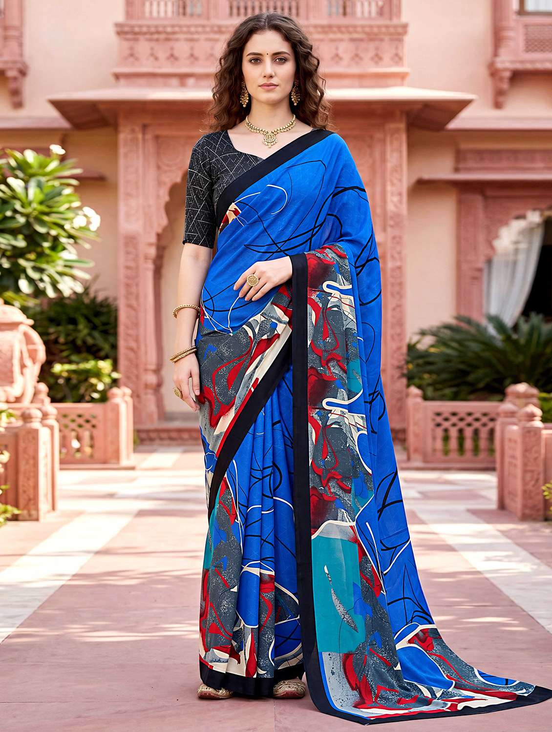 women printed casual wear saree with blouse
