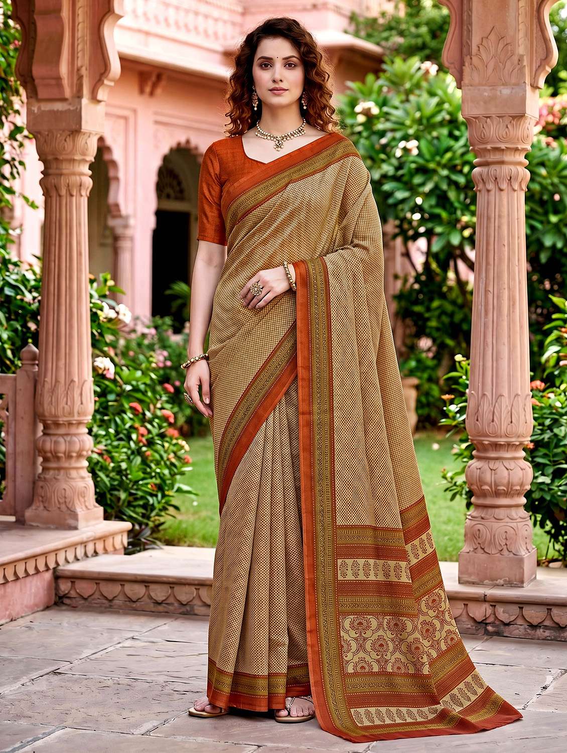women printed casual wear saree with blouse