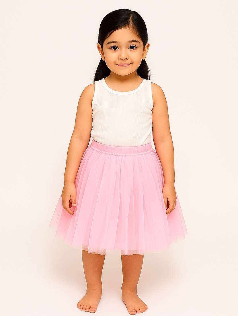 girls solid mid rise flared skirt