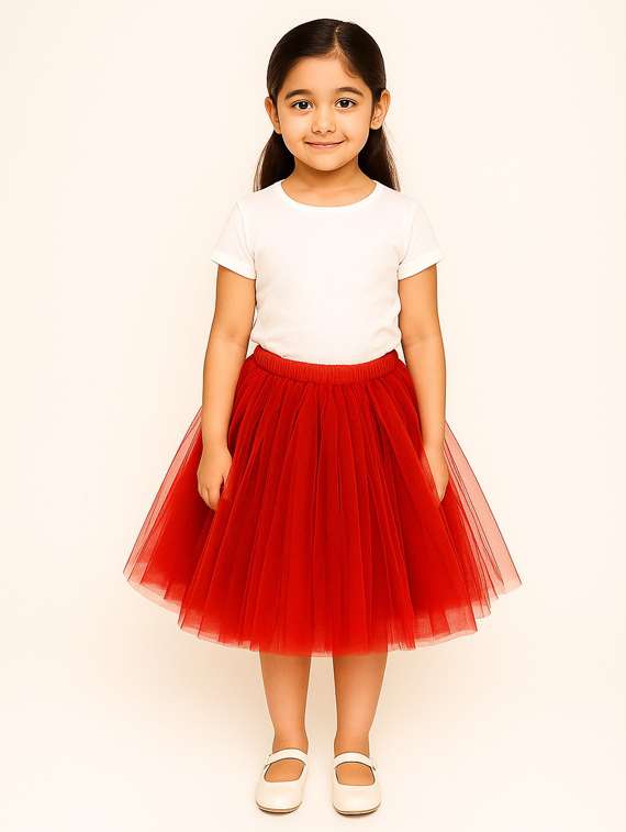 girls solid mid rise flared skirt