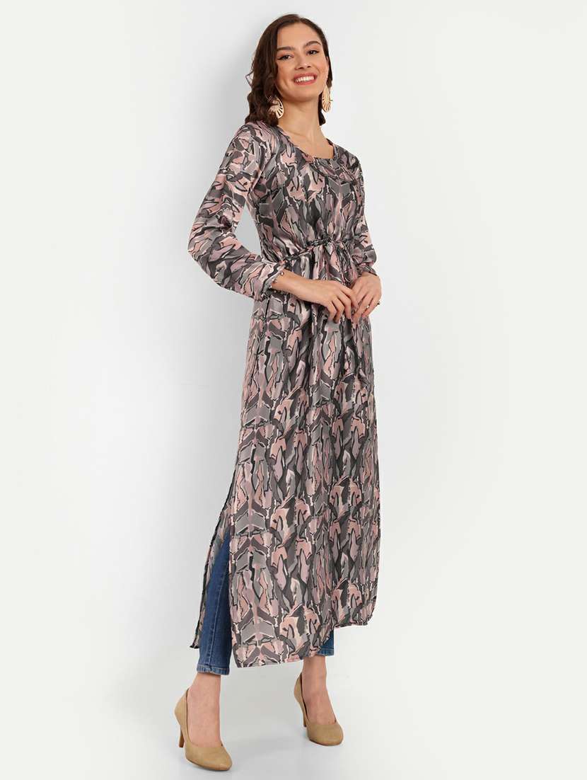 women printed three quarter sleeves high slit kurta - 22567470 -  Standard Image - 3