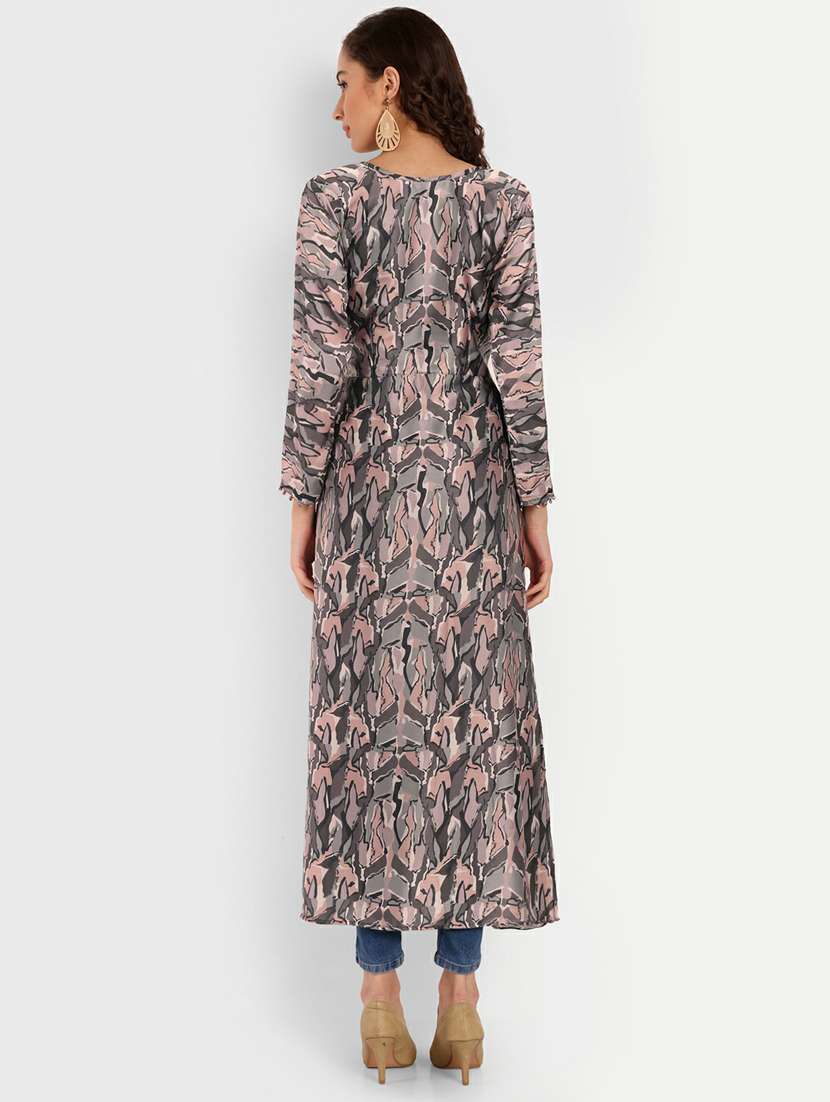 women printed three quarter sleeves high slit kurta - 22567470 -  Standard Image - 5
