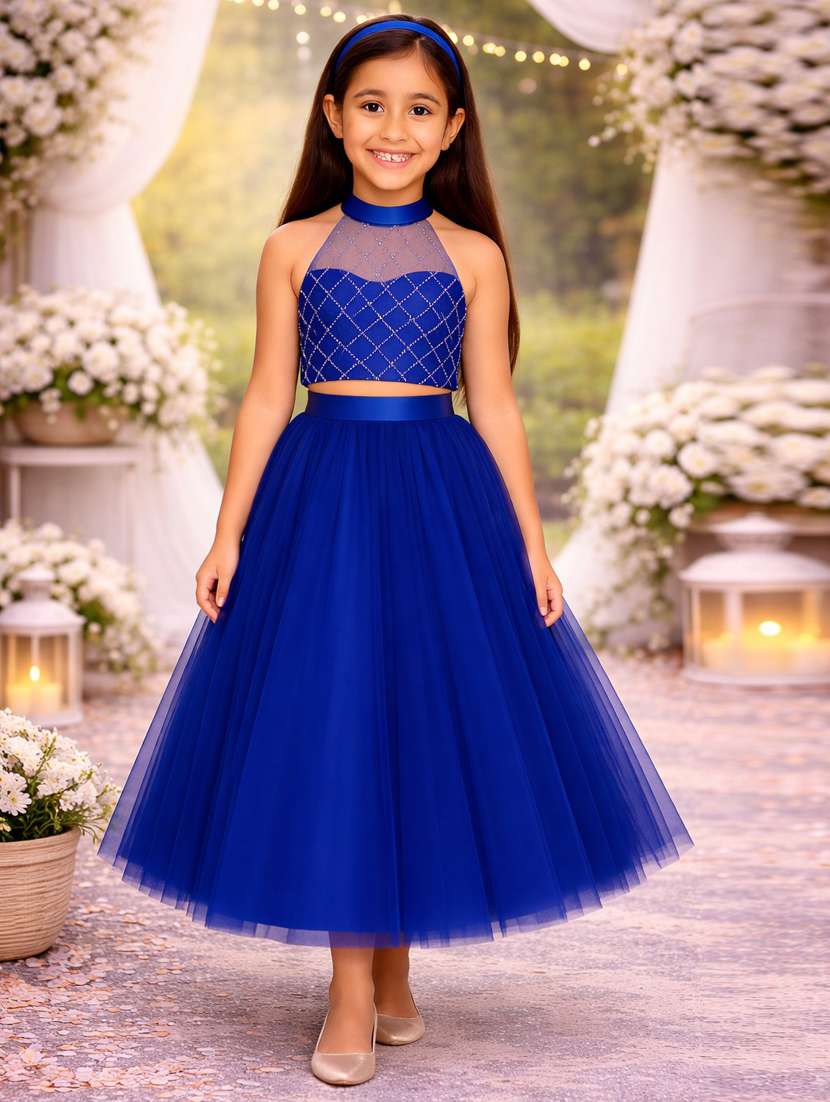 girls embellished halter neck lehenga choli set