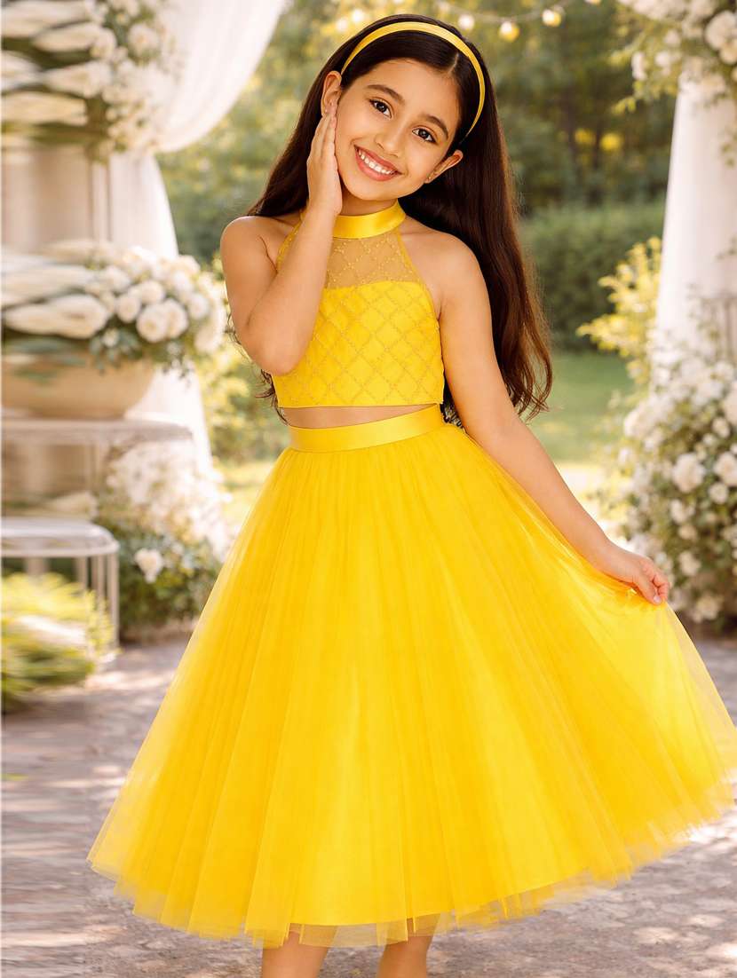 girls embellished halter neck lehenga choli set