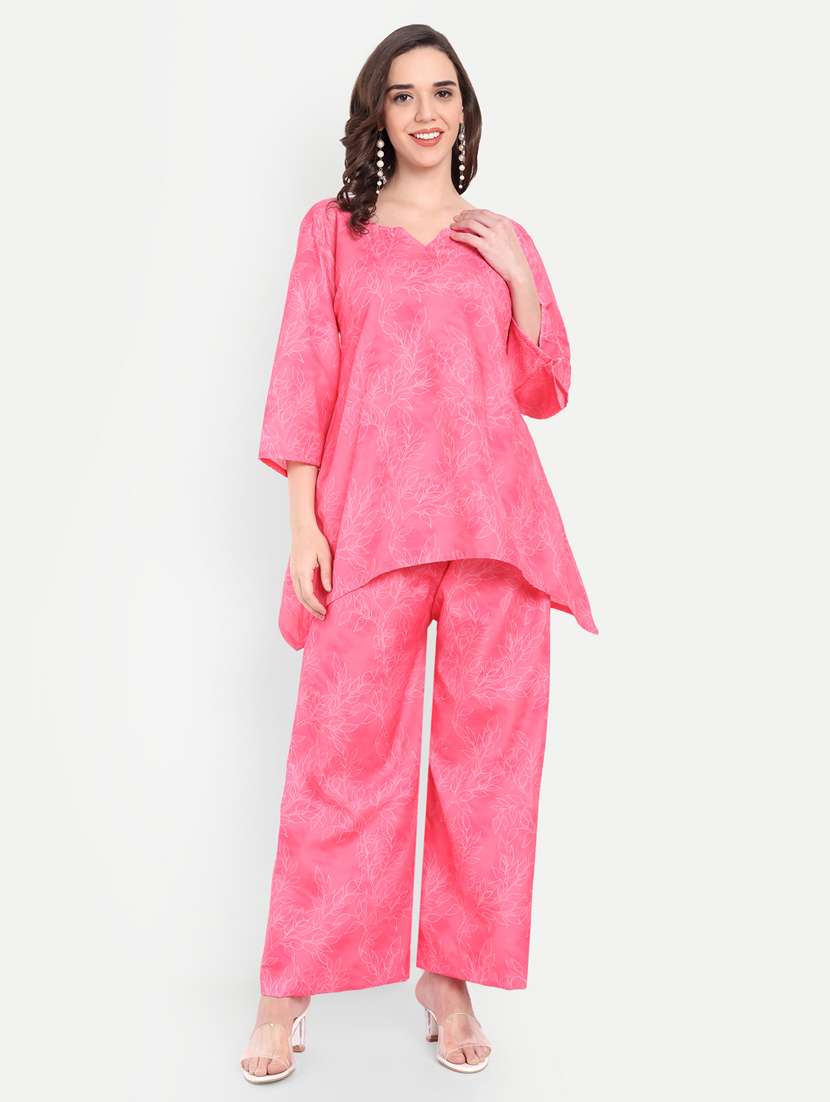 women printed three quarter sleeves ethnic co-ord set