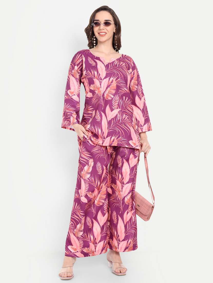 women printed long sleeves ethnic co-ord set
