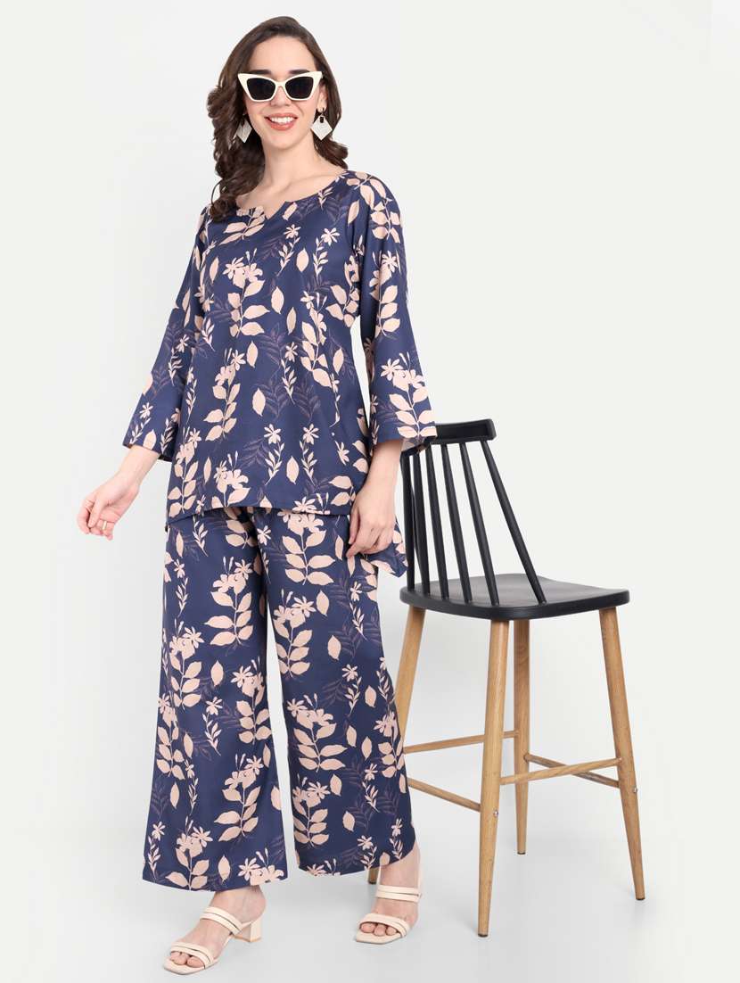 women printed three quarter sleeves ethnic co-ord set