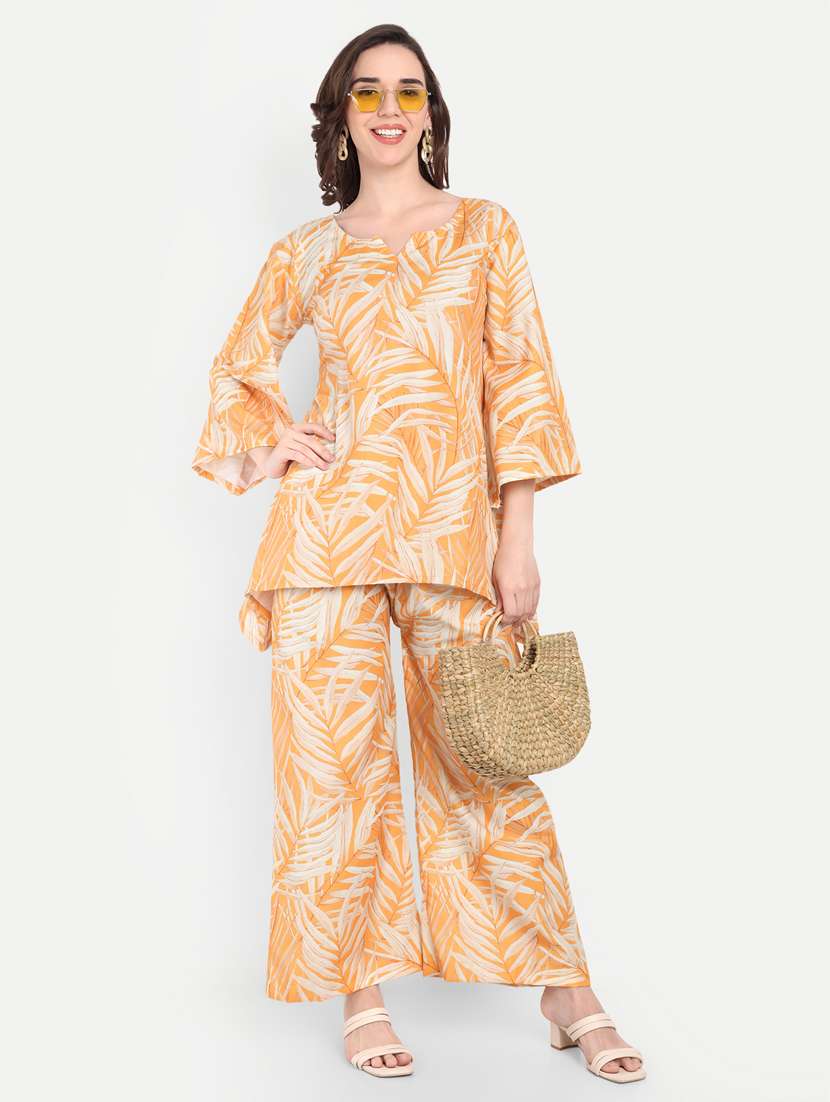 women printed three quarter sleeves ethnic co-ord set