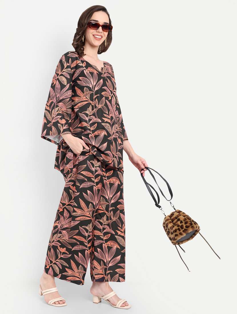 women printed three quarter sleeves ethnic co-ord set