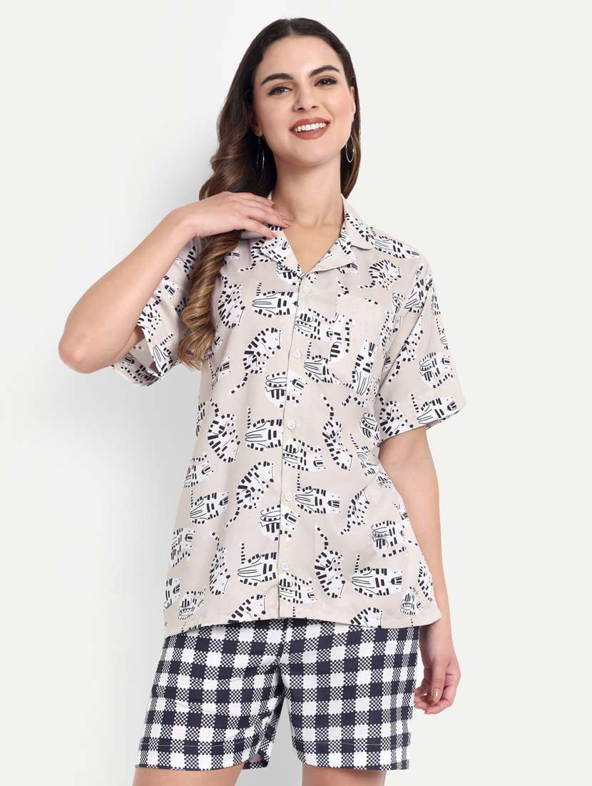 women printed short sleeves shirt and shorts set