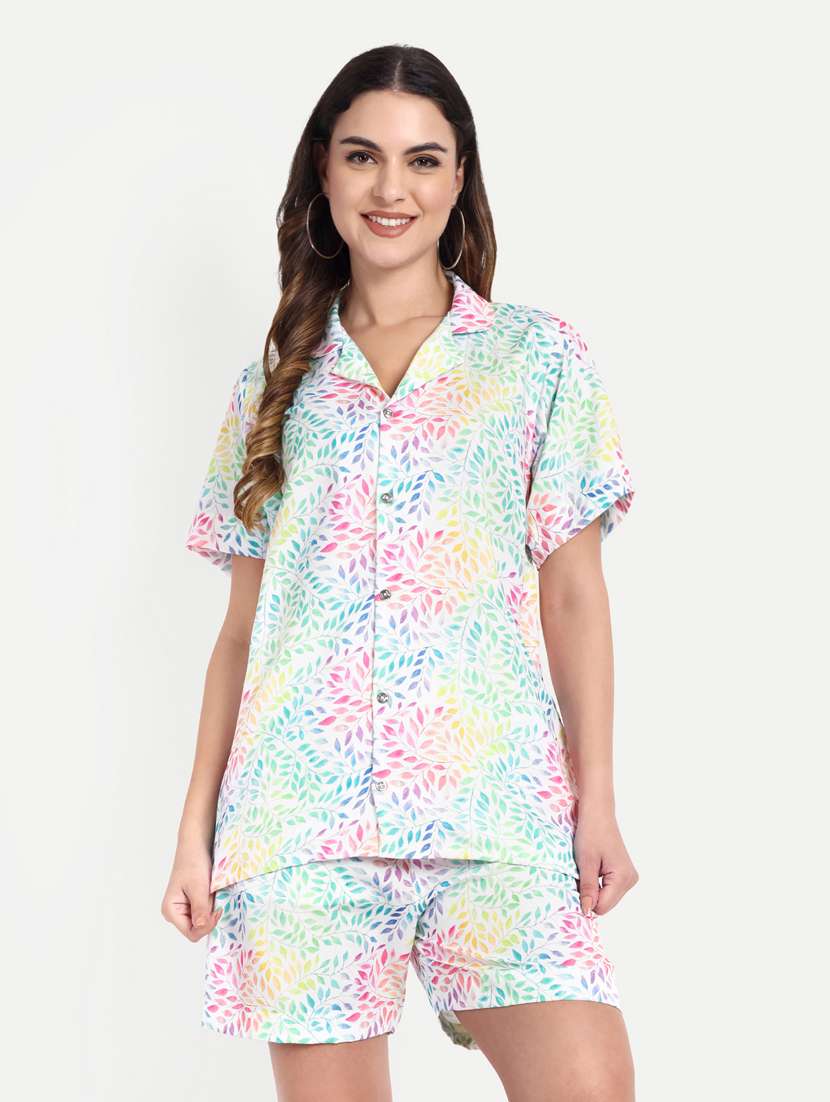 women printed short sleeves shirt and shorts set