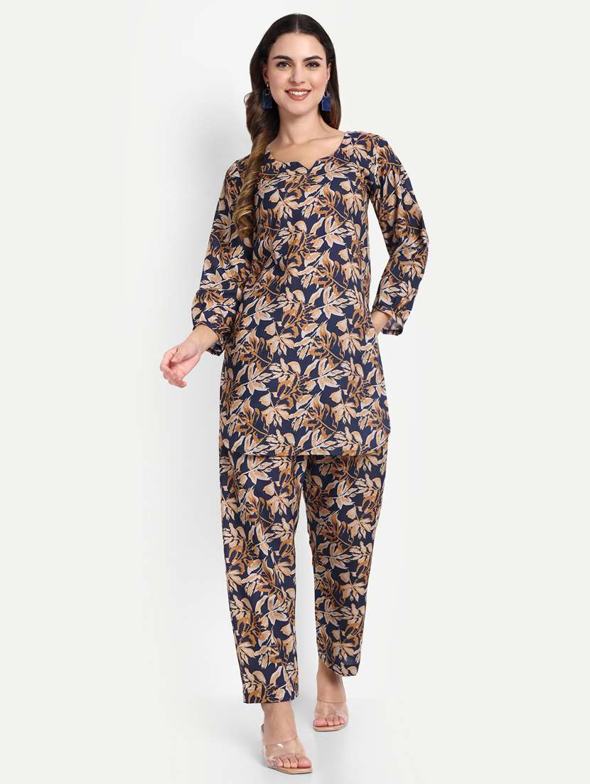 women printed three quarter sleeves ethnic co-ord set