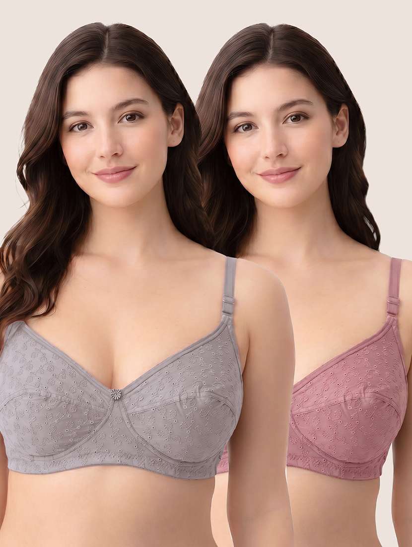 women pack of 2 embroidered full coverage regular bra