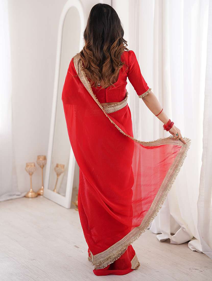 women solid with bordered saree with blouse - 22567631 -  Standard Image - 3