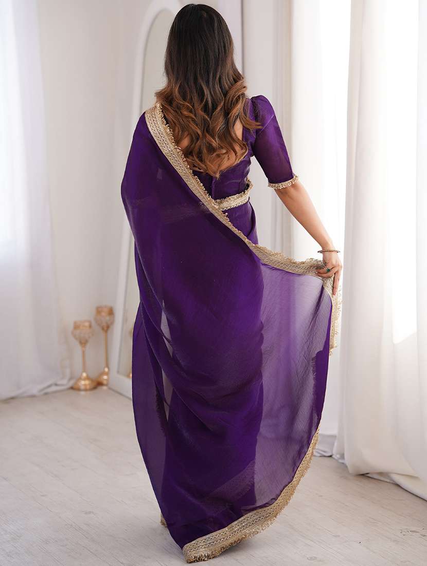 Women Solid With Bordered Saree With Blouse - 22567632 -  Standard Image - 3