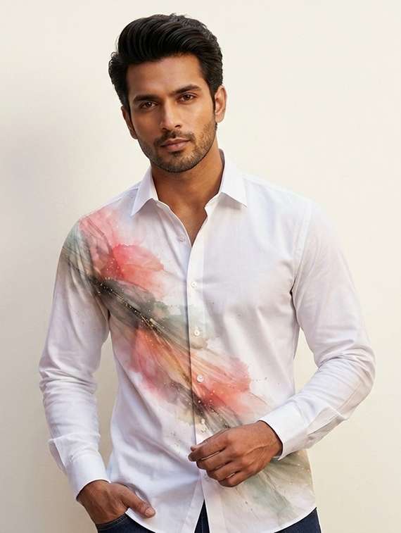 men printed long sleeves casual shirt