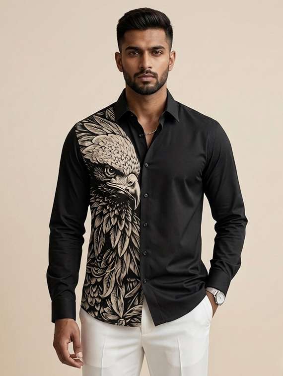 men printed long sleeves casual shirt