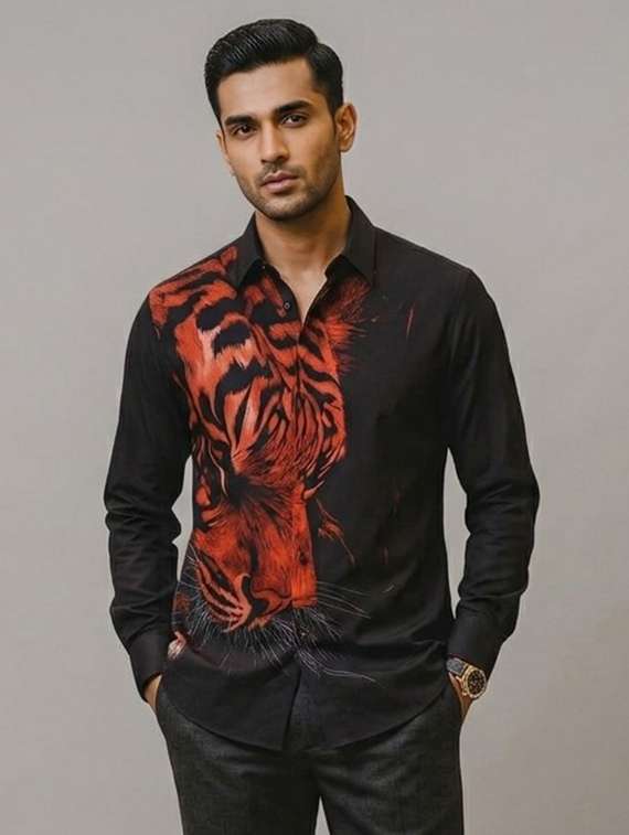 men printed long sleeves casual shirt