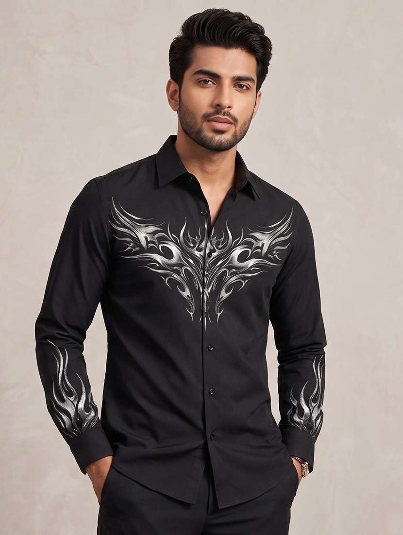 men printed long sleeves casual shirt