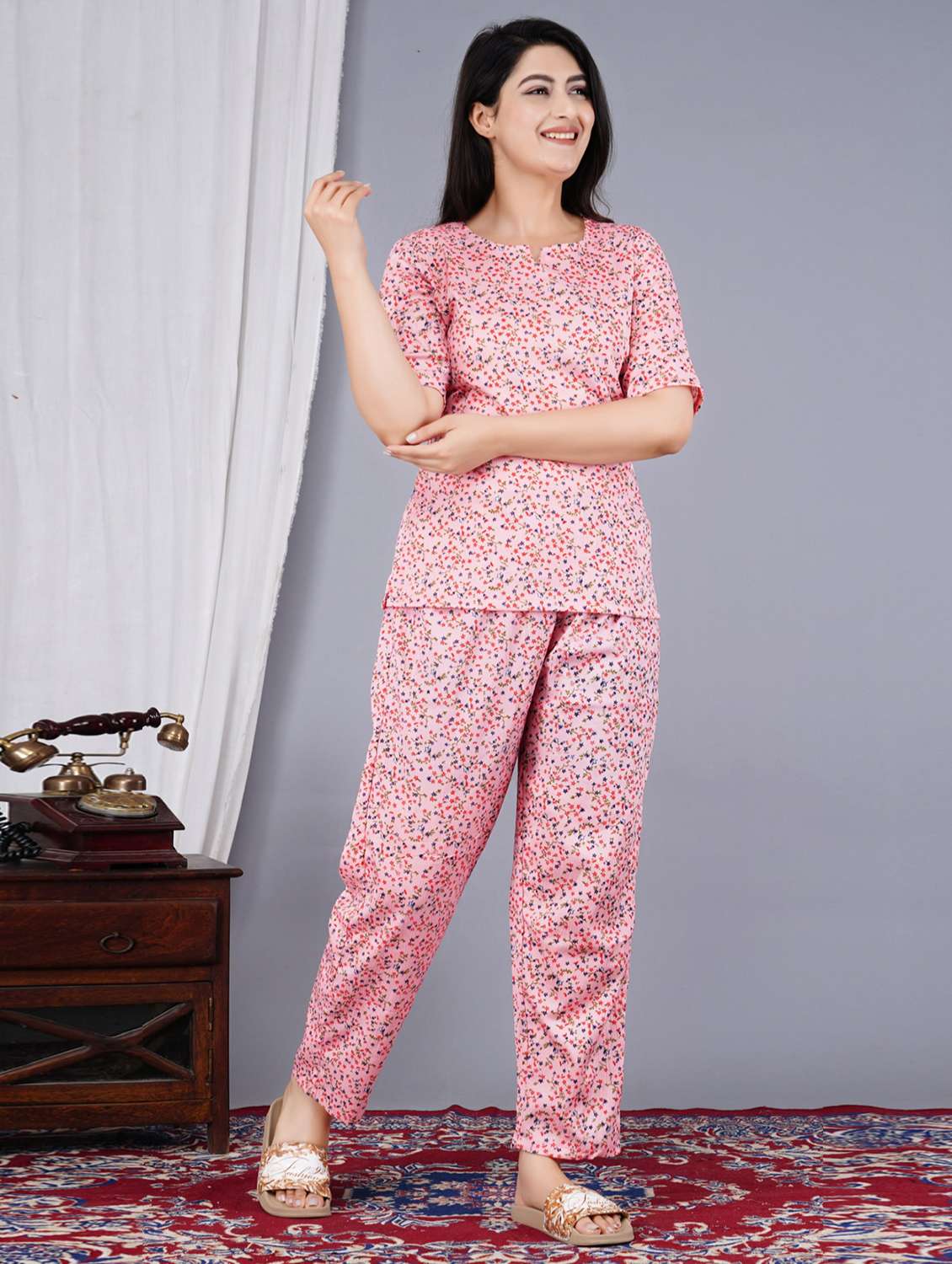 women printed short sleeves top and pajama set