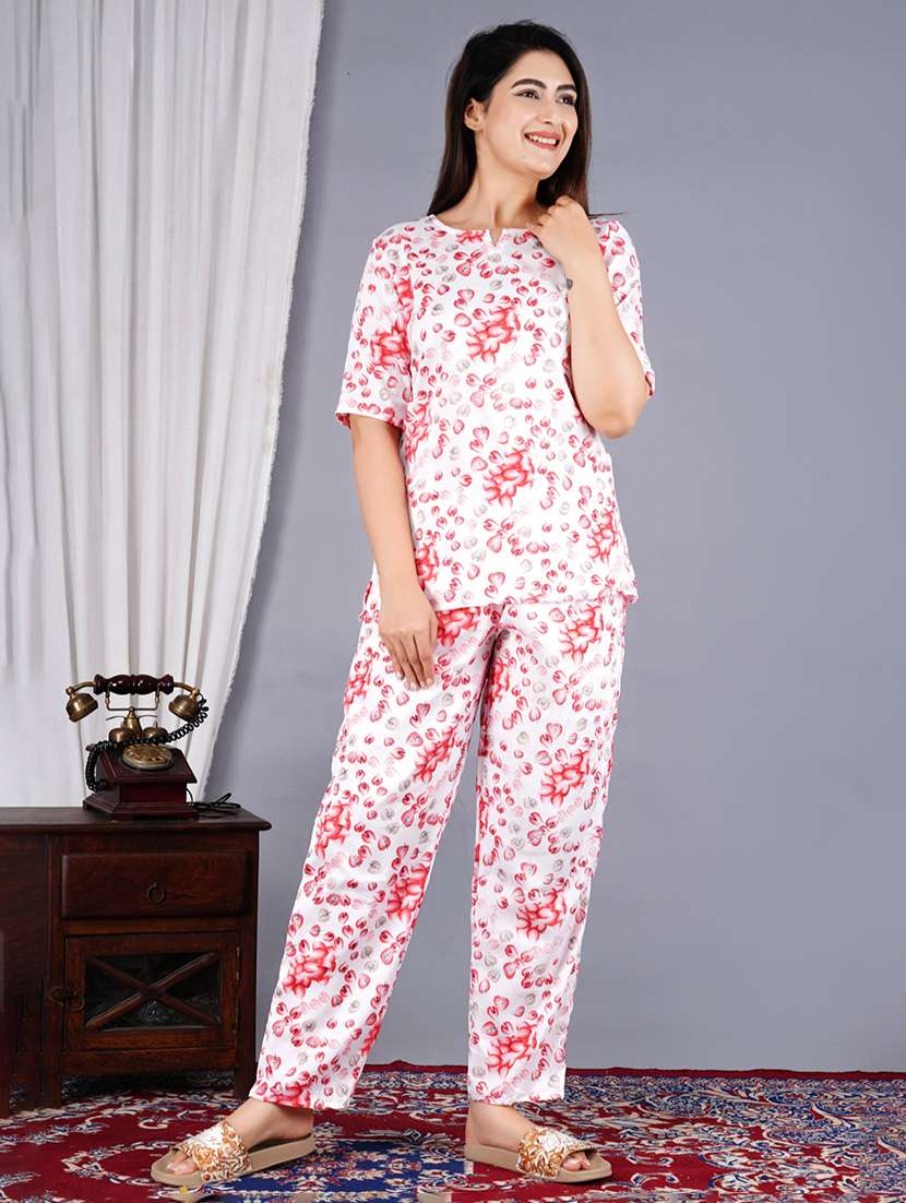 women printed short sleeves top and pajama set