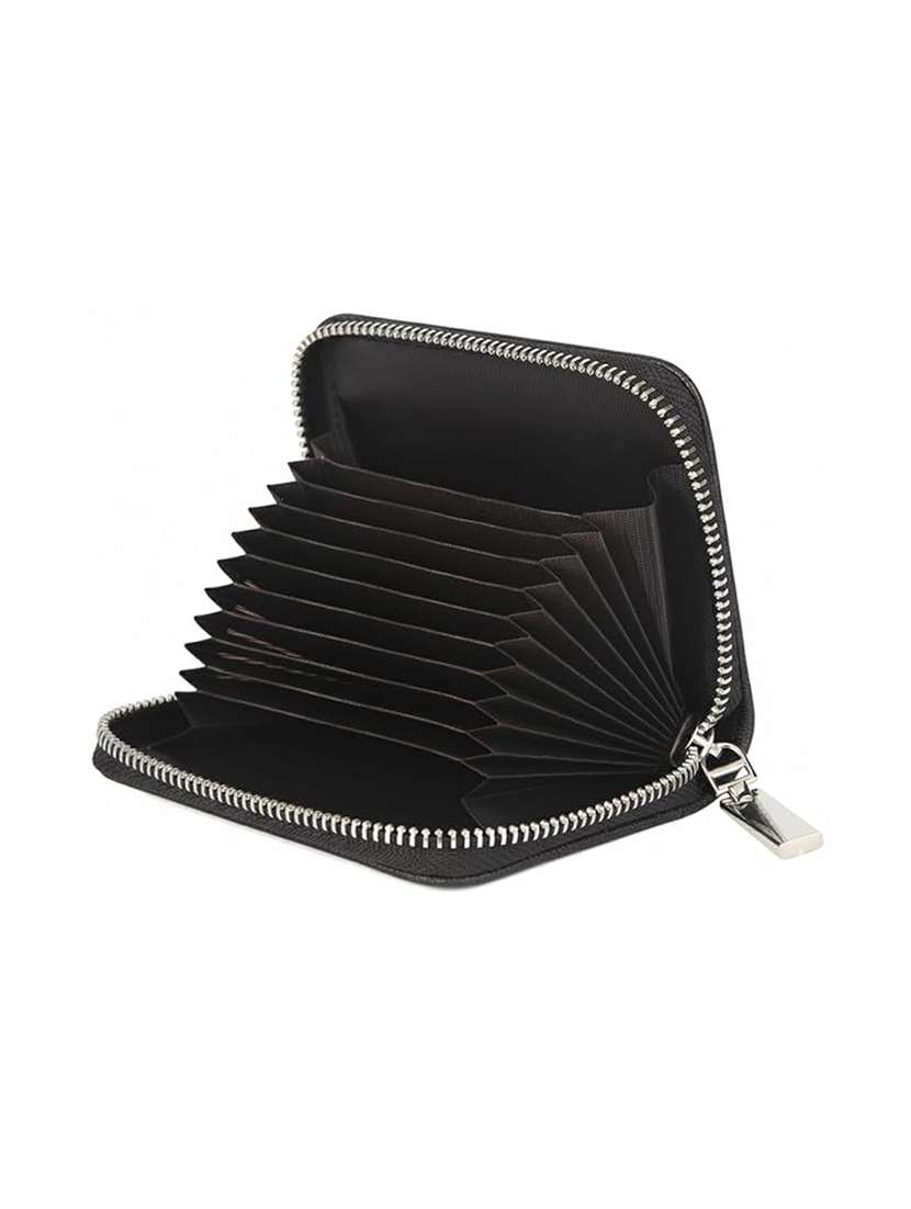 black textured leatherette wallet with zipper closure and stripes - 22567720 -  Standard Image - 3