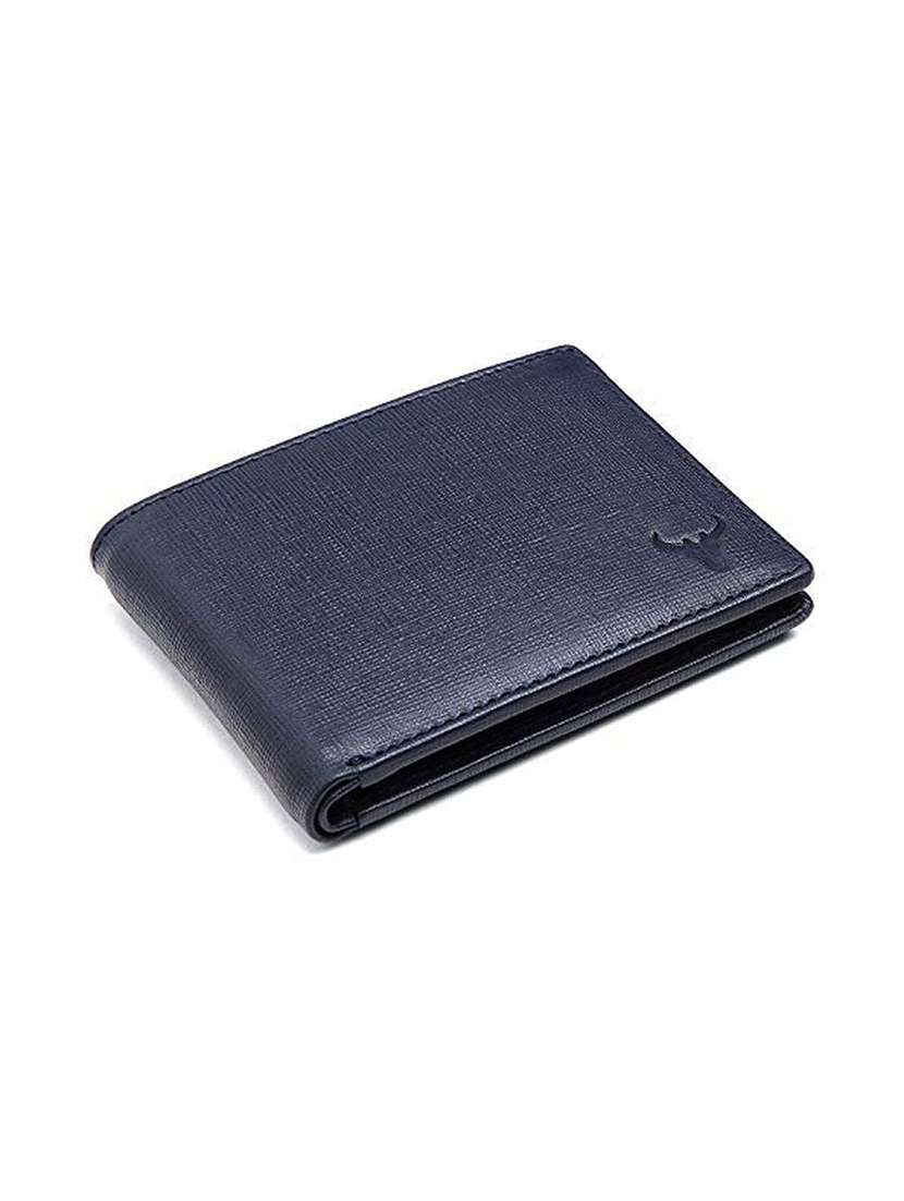 blue genuine leather bi-fold wallet with logo - 22567729 -  Standard Image - 3