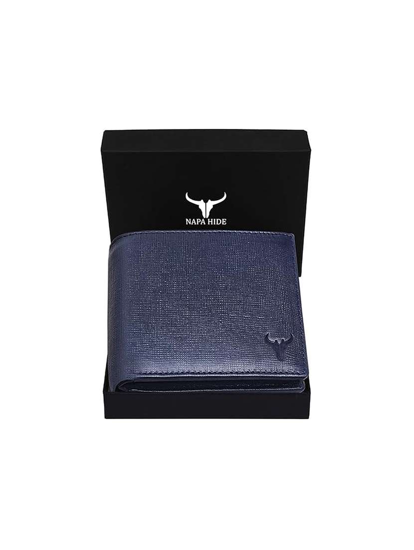 blue genuine leather bi-fold wallet with logo - 22567729 -  Standard Image - 5