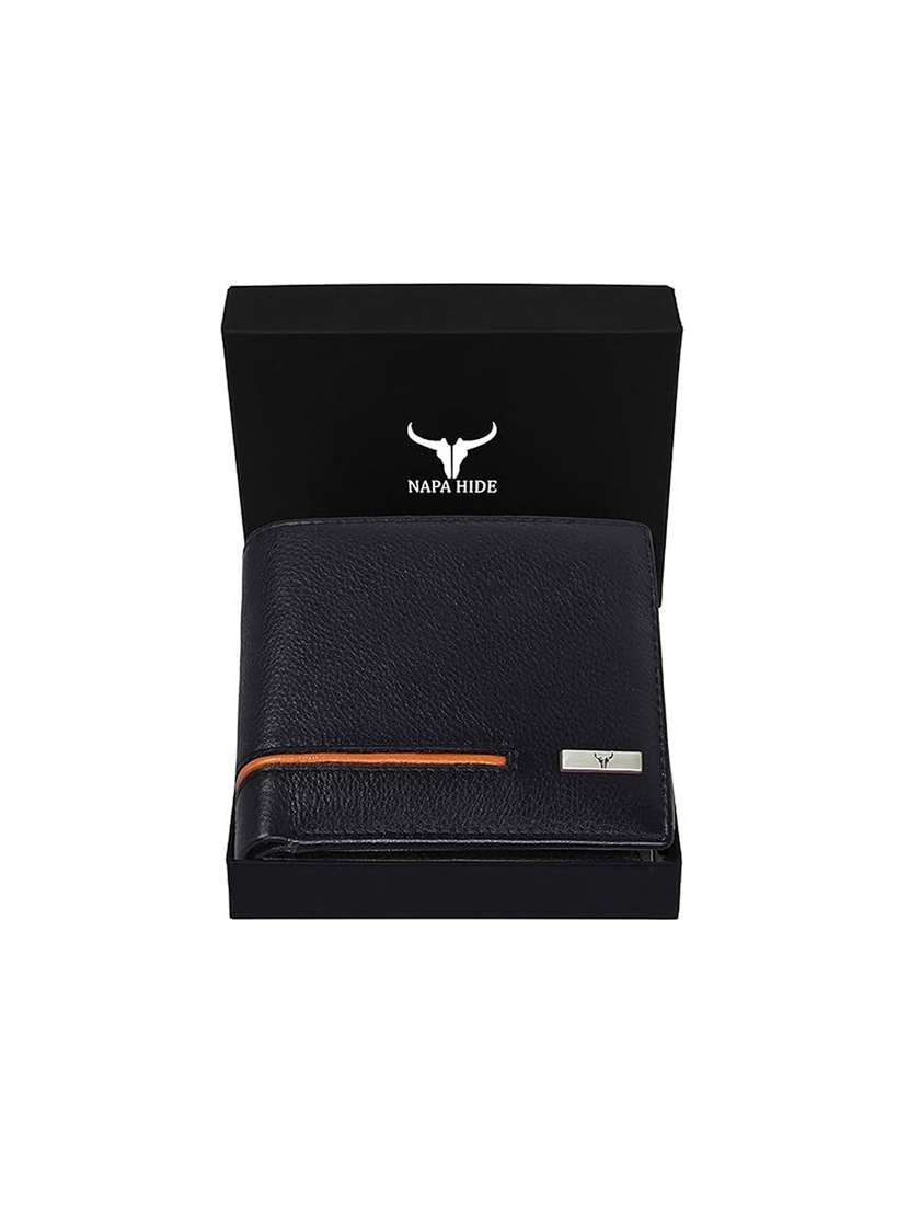 Black Leather Bi-fold Wallet With Orange Accent - 22567730 -  Standard Image - 5