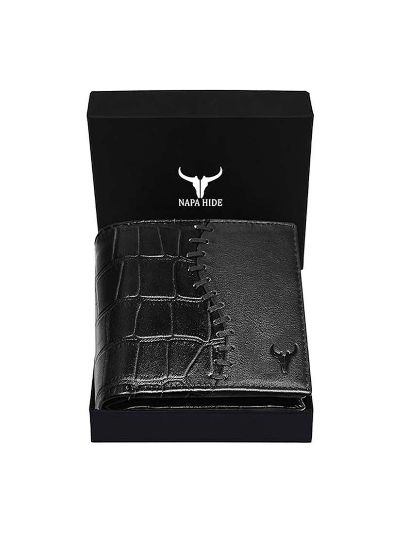black genuine leather textured bi-fold wallet - 22567733 -  Standard Image - 3