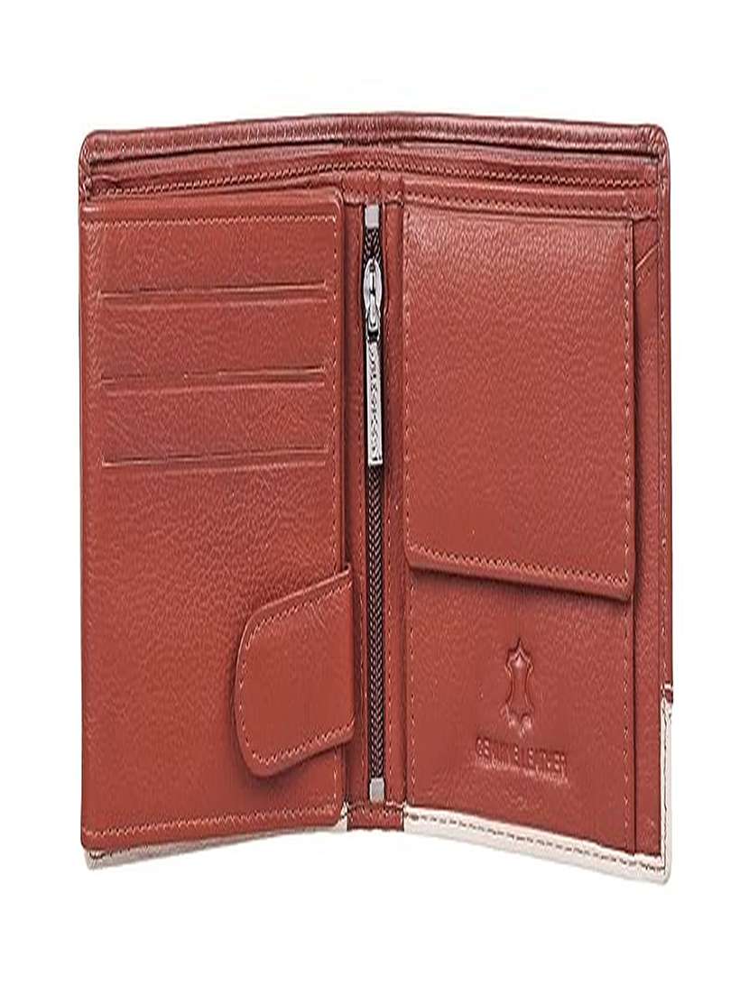 brown and beige leather bi-fold wallet with contrast panel - 22567739 -  Standard Image - 3