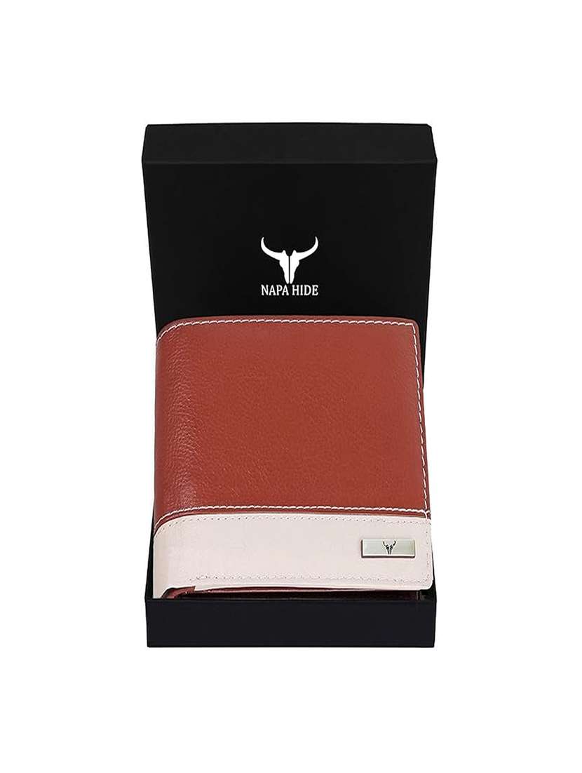 brown and beige leather bi-fold wallet with contrast panel - 22567739 -  Standard Image - 5