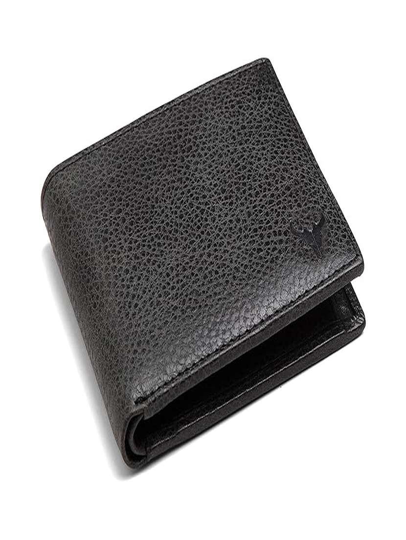 black pebbled genuine leather bi-fold wallet