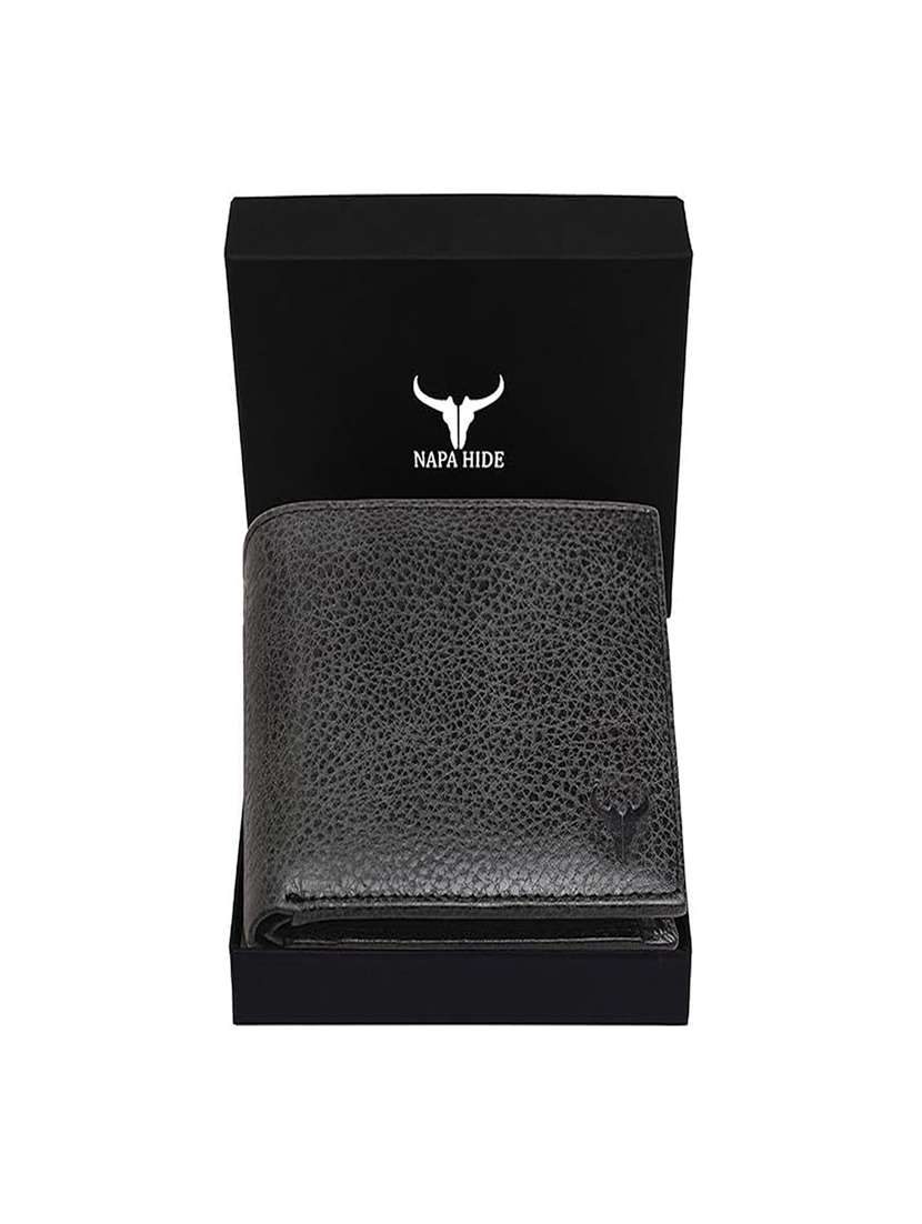 black pebbled genuine leather bi-fold wallet - 22567756 -  Standard Image - 3