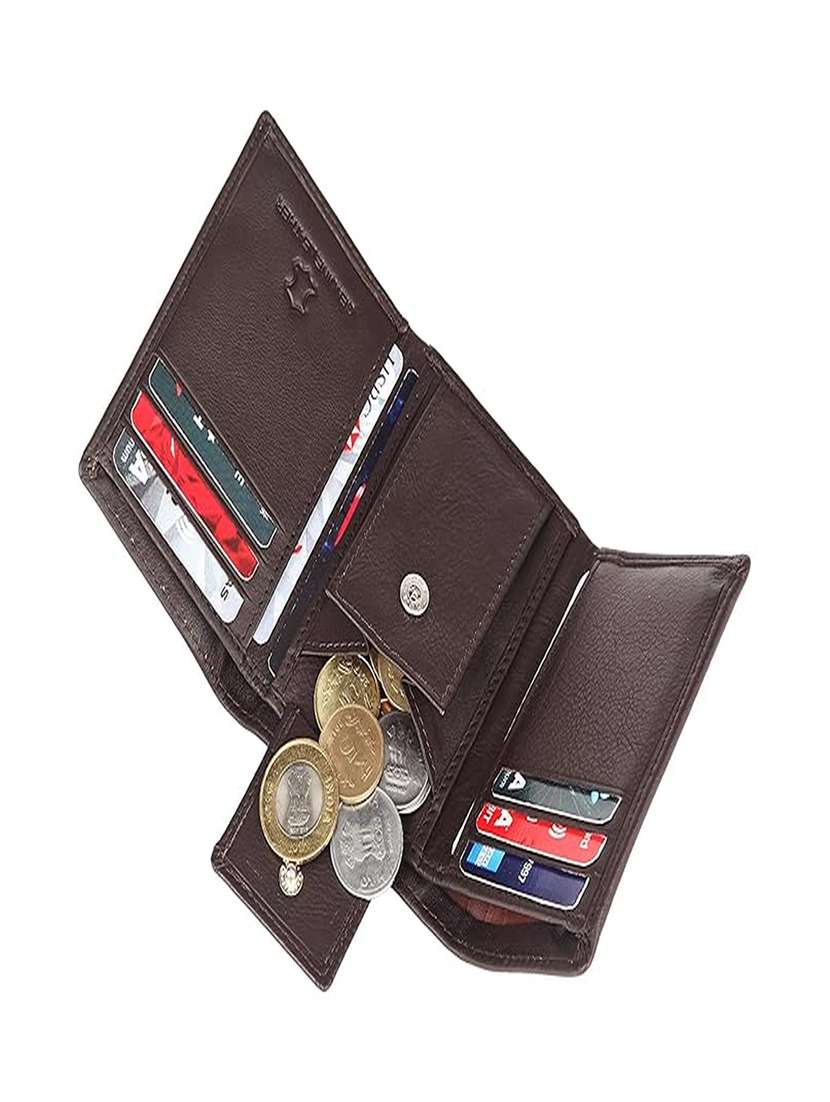 brown genuine leather tri-fold wallet with snap closure - 22567766 -  Standard Image - 3