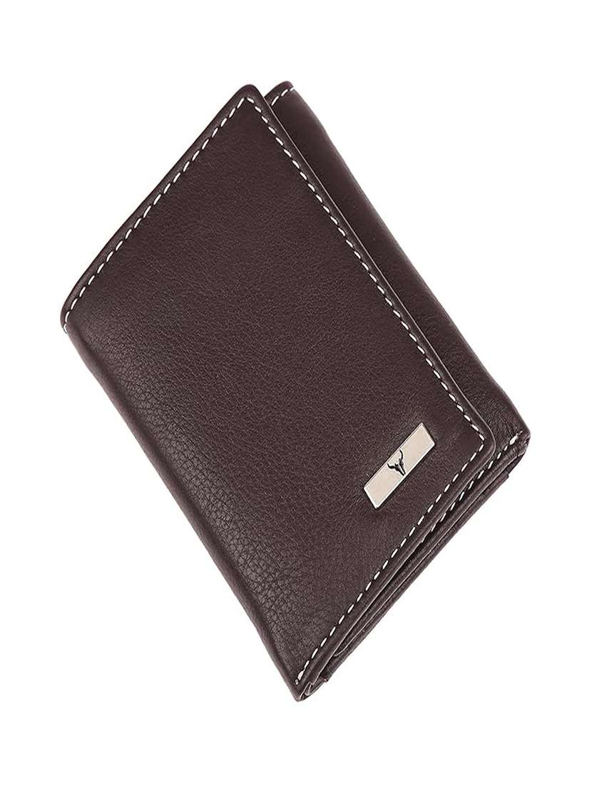 brown genuine leather tri-fold wallet with snap closure - 22567766 -  Standard Image - 5