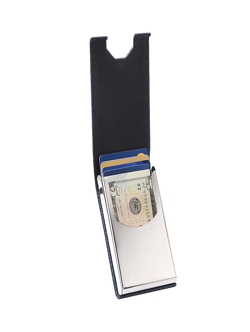 blue leather wallet with magnetic closure - 22567781 -  Standard Image - 3