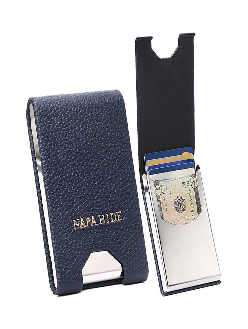 blue leather wallet with magnetic closure - 22567781 -  Standard Image - 5