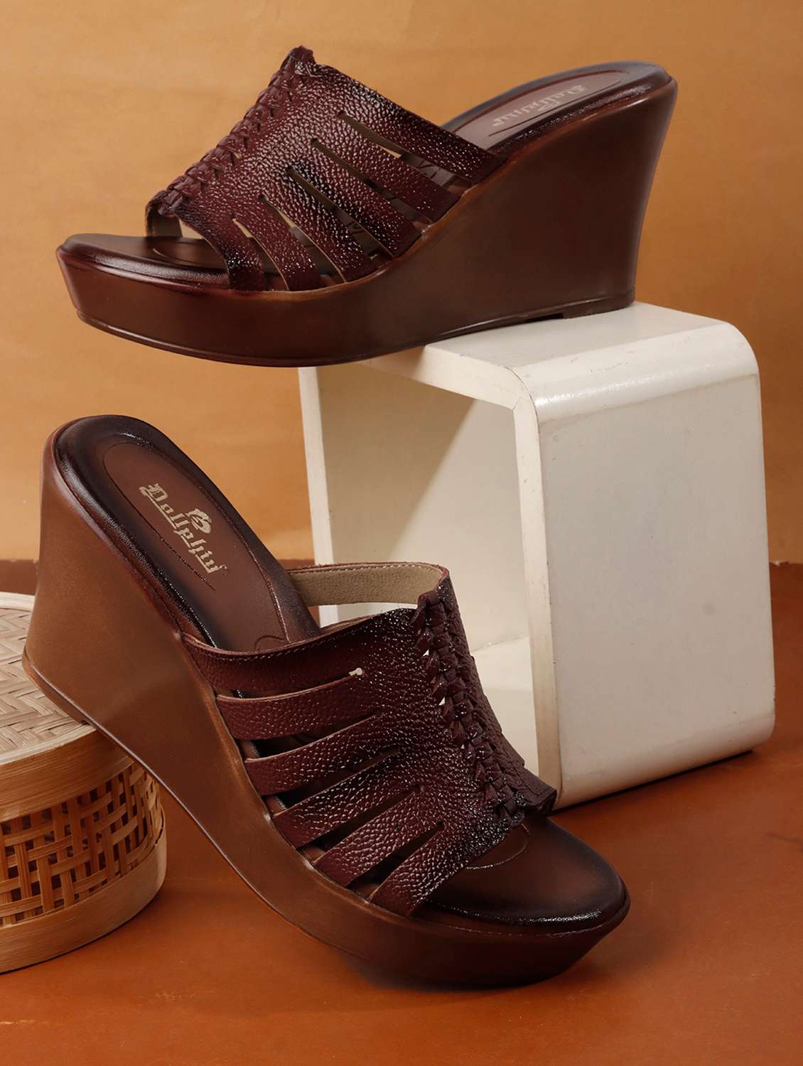 women textured slip on wedges