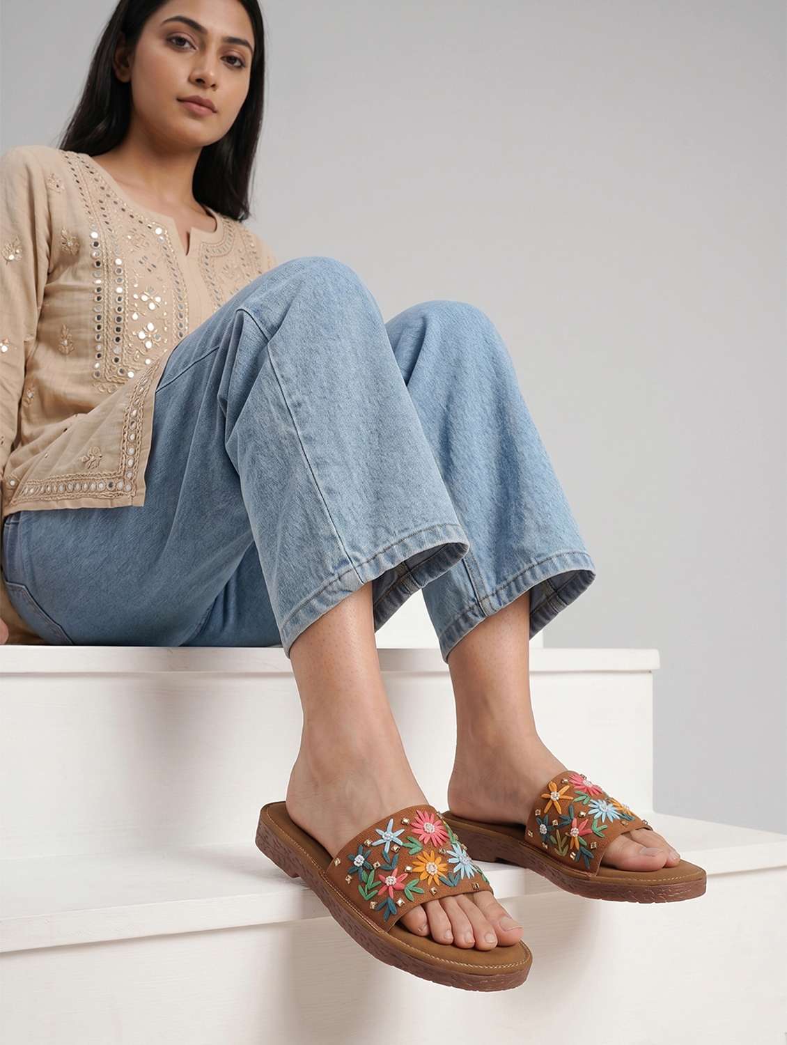 women embroidered toe separator flats - 22567791 -  Standard Image - 5