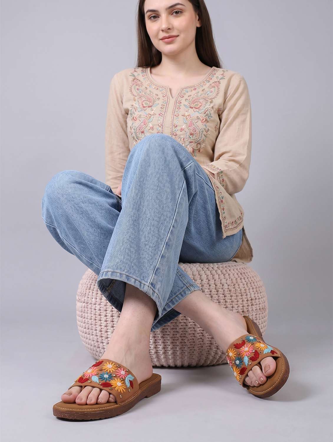 women embroidered toe separator flats - 22567793 -  Standard Image - 5